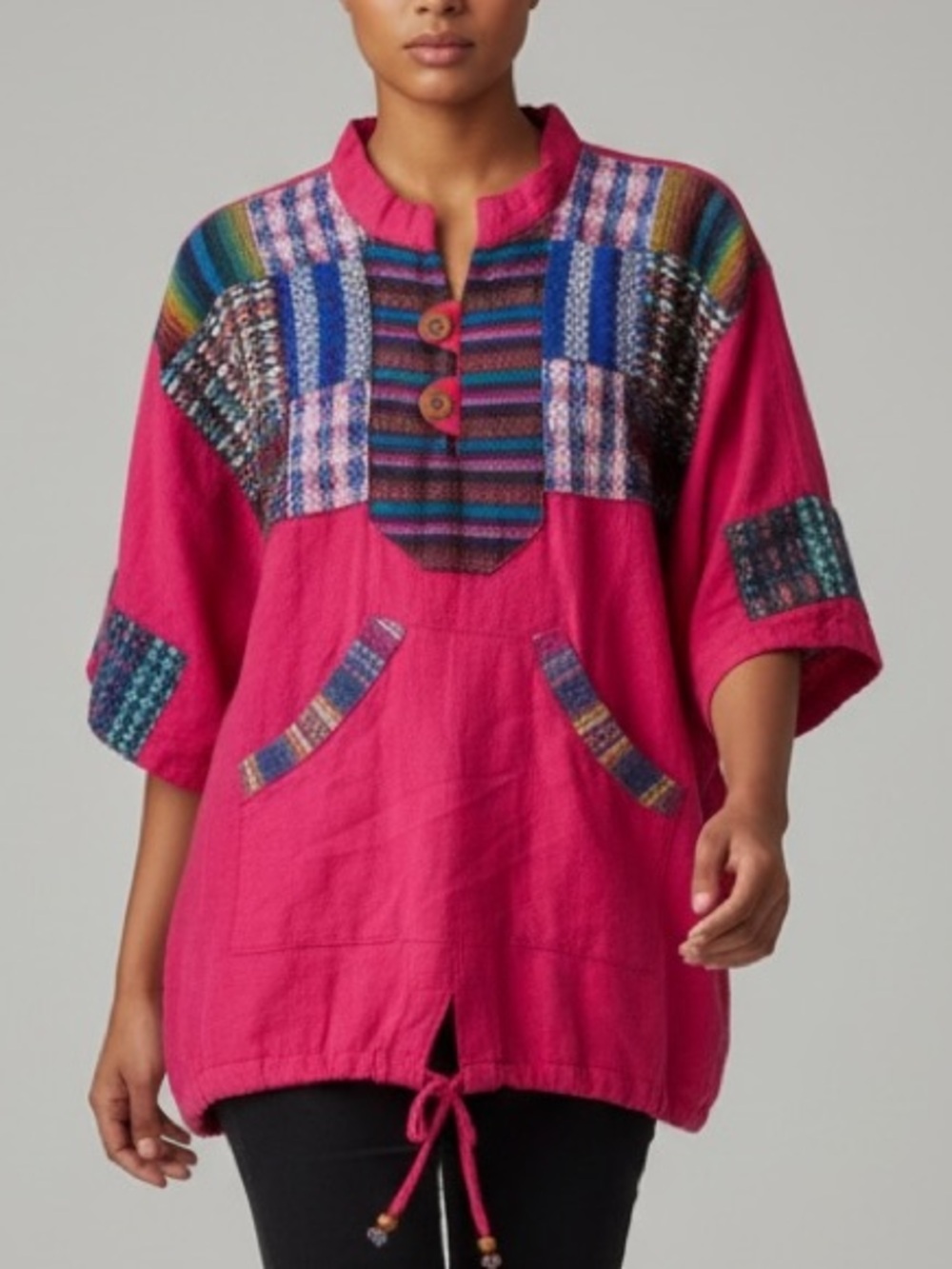 VTG HOMEMADE MEXICAN PONCHO SWEATER Vibrant colorful Patchwork top pink tribal
